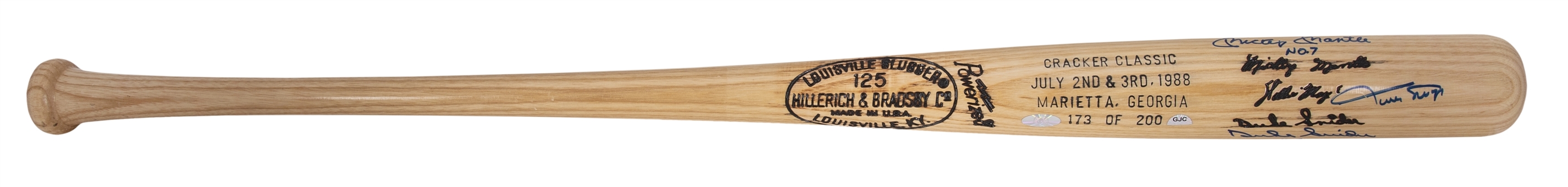 1988 Mickey Mantle, Duke Snider & Willie Mays Multi Signed Louisville Slugger Cracker Classic Commemorative Bat #173/200 (PSA/DNA)